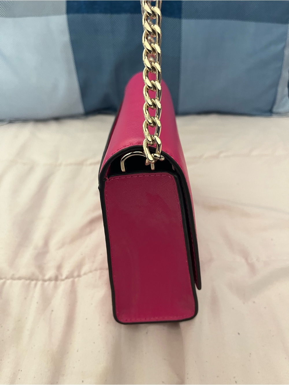 kate spade Hot Pink Leather Shoulder Bag with Gold Chain - Picture 4 of 7